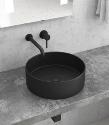 Lavabo bacinella bagno 35,5x35,5x12 da appoggio tondo in solidsurface Nero Opaco matt per mensoloni bagno ap shop online