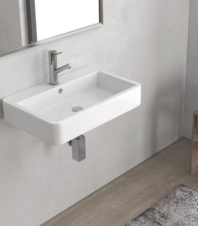 Lavabo bagno sospeso ceramica 60x40x12 cm rettangolare in ceramica Bianco Contour 61060