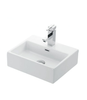 Lavabo bagno sospeso ceramica 50x42x14 cm rettangolare  con foro rubinetto in ceramica Bianco lucido Daphne 53709