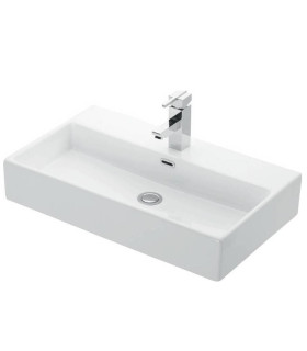 Lavabo bagno sospeso ceramica 70x41x14 cm rettangolare  con foro rubinetto in ceramica Bianco lucido Daphne 53710