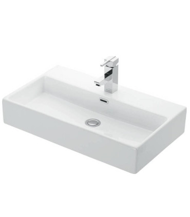 Lavabo bagno sospeso ceramica 70x41x14 cm rettangolare  con foro rubinetto in ceramica Bianco lucido Daphne 53710