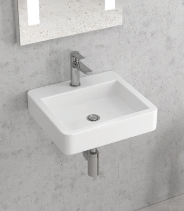 Lavabo bagno sospeso ceramica 45x42x10 cm rettangolare in ceramica Bianco