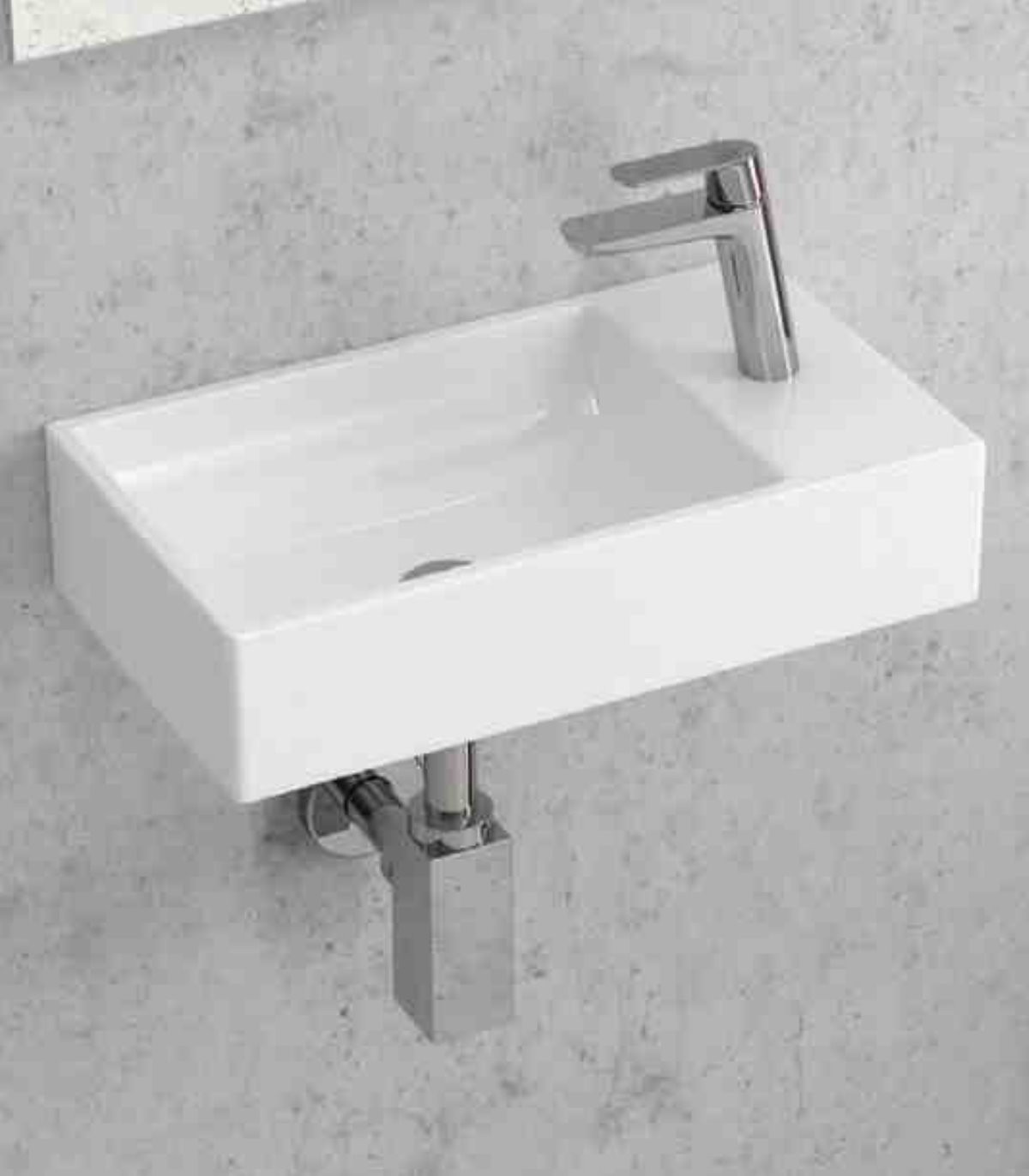 Lavabo Rettangolare Da Incasso 60x39 Cm - Ceramica Bianca Lucida, Senza Piletta, Per Bagno Moderno