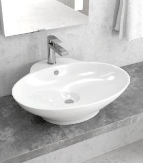 Lavabo bagno 61x50x20 cm ovale con foro rubinetteria appoggio ceramica Bianco mensoloni bagno ap shop online