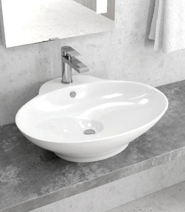 Lavabo bagno 61x50x20 cm ovale con foro rubinetteria appoggio ceramica Bianco mensoloni bagno ap shop online