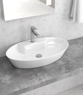 Lavabo bagno 61x36,5x12 cm ovale con foro rubinetteria da appoggio ceramica Bianco  mensoloni bagno ap shop online