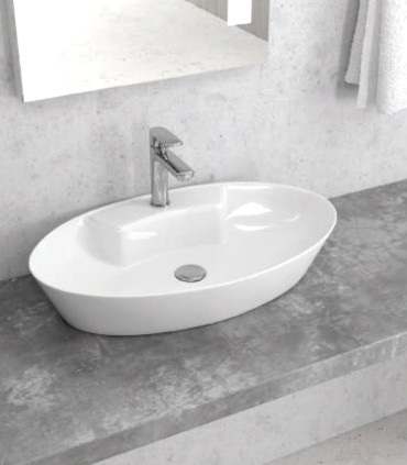 Lavabo bagno 61x36,5x12 cm ovale con foro rubinetteria da appoggio ceramica Bianco  mensoloni bagno ap shop online