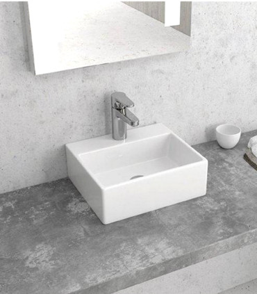 Lavabo piccolo bacinella bagno 34x29,5 rettangolare appoggio con foro rubinetto Bianco mensoloni LT2029 ap shop online