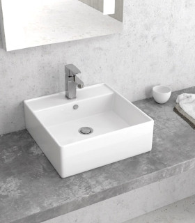 Lavabo bacinella bagno 38,5x38,5 quadrato appoggio con foro rubinetto Bianco per mensoloni LT2025 ap shop online