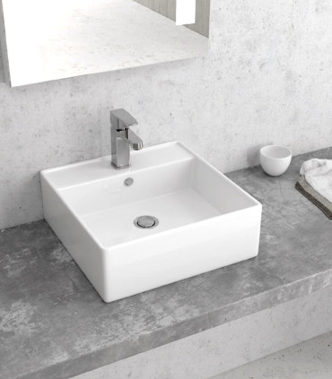 Lavabo bacinella bagno 38,5x38,5 quadrato appoggio con foro rubinetto Bianco per mensoloni LT2025 ap shop online