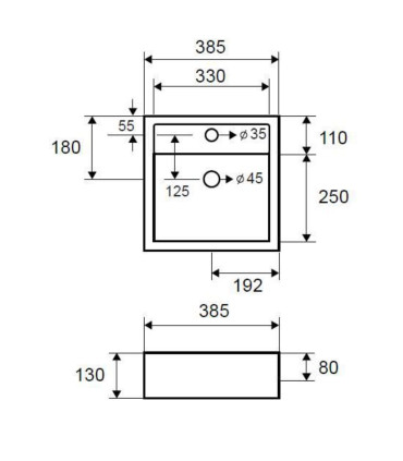 Lavabo bacinella bagno 38,5x38,5 quadrato appoggio con foro rubinetto Bianco per mensoloni "LT2025" scheda tecnica
