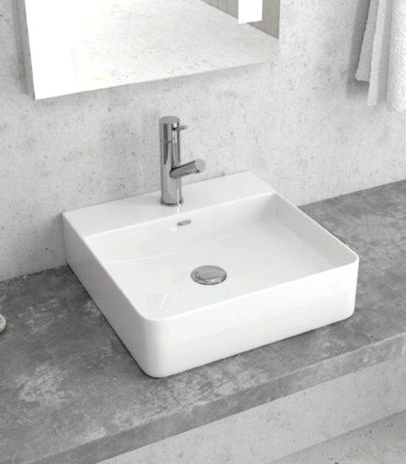 Lavabo bacinella bagno 42x42 quadrato appoggio con foro rubinetto Bianco per mensoloni LT2177 ap shop online