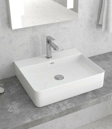 Lavabo bacinella bagno 50x42 rettangolare appoggio con foro rubinetto Bianco per mensoloni LT2173S-S ap shop online