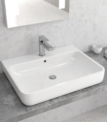 Lavabo bacinella bagno 61x46 rettangolare appoggio con foro rubinetto Bianco mensoloni ap shop online