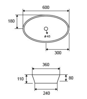 Lavabo bagno ovale 60x36x11cm da appoggio senza foro rubinetteria in ceramica senza troppo pieno scheda tecnica