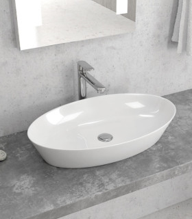 Lavabo bagno ovale 60x36x11cm da appoggio senza foro rubinetteria in ceramica senza troppo pieno ap shop online