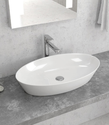 Lavabo bagno ovale 60x36x11cm da appoggio senza foro rubinetteria in ceramica senza troppo pieno ap shop online