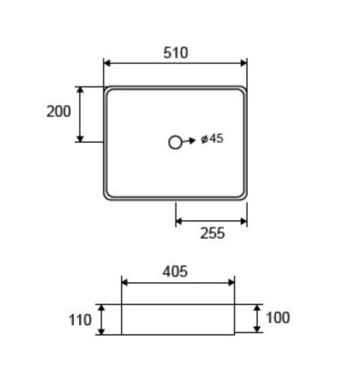 Lavabo bagno senza foro rettangolare 51x40,5x11 cm da appoggio in ceramica Bianco scheda tecnica