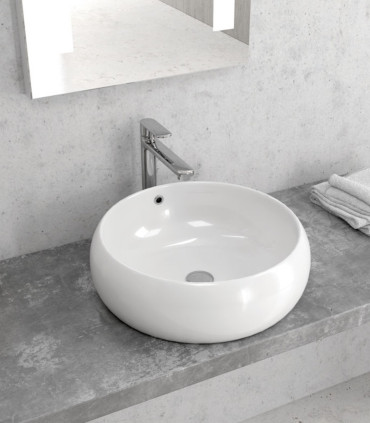 Lavabo bagno 44,5x44,5x21,5 cm tondo da appoggio in ceramica senza foro rubinetto Bianco LT3104 ap shop online