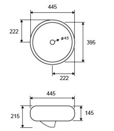 Lavabo bagno 44,5x44,5x21,5 cm tondo da appoggio in ceramica senza foro rubinetto Bianco scheda tecnica
