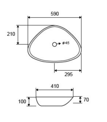 Lavabo bagno ovale 59x41x10 cm da appoggio senza foro rubinetteria e troppo pieno scheda tecnica