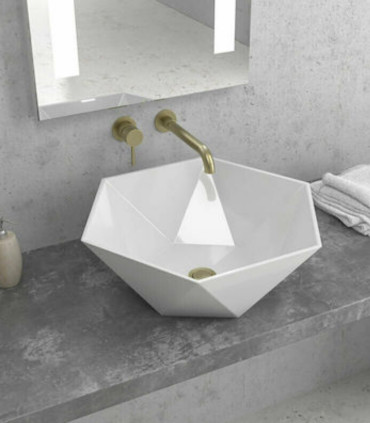 Lavabo bagno senza foro ottagonale 45x45 profondo 17 cm cm da appoggio in ceramica Bianco LT1140 ap shop online