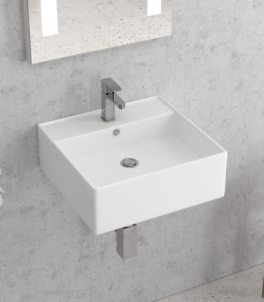 Lavabo bagno sospeso ceramica 46,5x46,5x16 cm quadrato in ceramica Bianco lt 2005 ap shop online