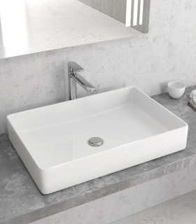 Lavabo bagno senza foro rettangolare 60,5x40,5x11 cm da appoggio in ceramica Bianco "LT2174" ap shop online