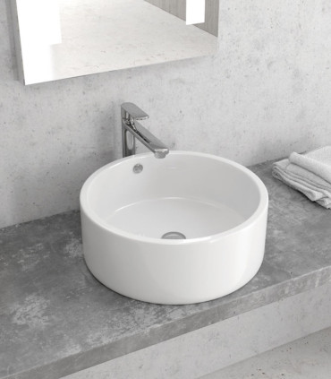 Lavabo bagno 42,5x42,5x16,5 cm tondo da appoggio in ceramica senza foro rubinetto Bianco ap shop online
