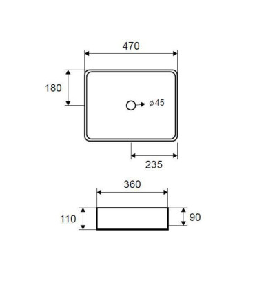 Lavabo bagno senza foro rettangolare 47x36x11 cm da appoggio in ceramica Bianco lucido per mensoloni bagno scheda tecnica