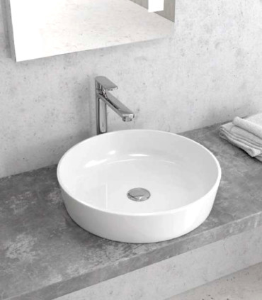 Lavabo bagno 48x48x13 cm tondo da appoggio in ceramica senza foro rubinetto Bianco LT3206-H ap shop online