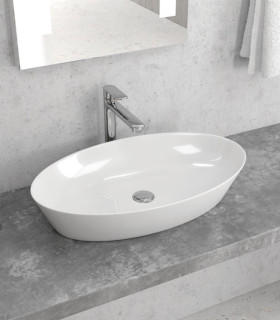 Lavabo bagno ovale 59x38,5x19 cm da appoggio senza foro rubinetteria in ceramica con troppo pieno  "LT1132" ap shop online