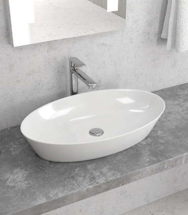 Lavabo bagno ovale 59x38,5x19 cm da appoggio senza foro rubinetteria in ceramica con troppo pieno  "LT1132" ap shop online