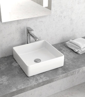 Lavabo bagno piccolo senza foro quadrato 36x36x11 cm da appoggio in ceramica Bianco LT2179-S ap shop online