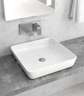 Lavabo bagno senza foro rubinetto quadrato 46,5x46,5X10 cm da appoggio in ceramica Bianco LT2183-N ap shop online