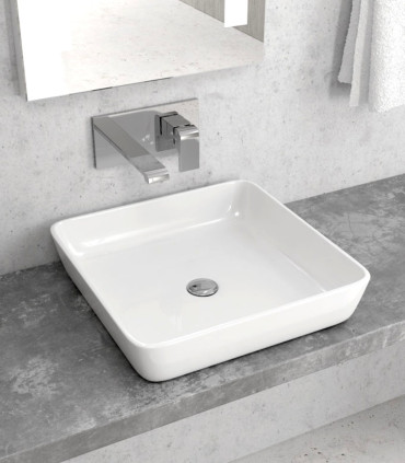 Lavabo bagno senza foro rubinetto quadrato 46,5x46,5X10 cm da appoggio in ceramica Bianco LT2183-N ap shop online