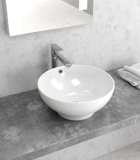 Lavabo bagno 40x40x17 cm tondo da appoggio in ceramica senza foro rubinetto bagno LT3065 ap shop online