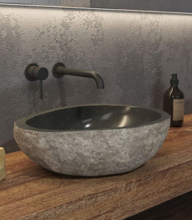 Lavabo bagno in pietra fiume grezza naturale 40-45 x 15 cm da appoggio per mensoloni bagno RIVER STONE NRS3 GREY ap shop online