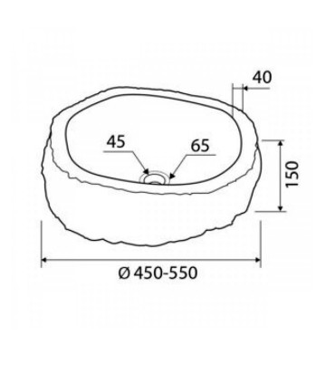 Lavabo bagno in pietra fiume grezza naturale 40-45 x 15 cm da appoggio per mensoloni bagno RIVER STONE NRS3 GREY scheda tecnica