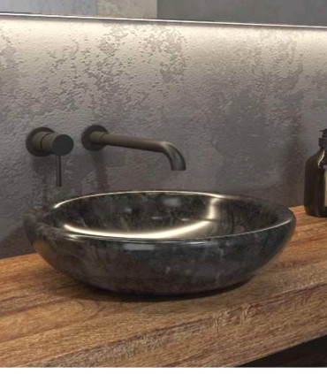 Lavabo ciotola bagno tondo in marmo nero 40x12 cm da appoggio per mensoloni bagno Sora sblr nero ap shop online