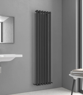 Termoarredo Scaldasalviette Bagno 180x42cm Interasse 42cm Acciaio Inox finitura Nero Opaco ''Divina Nero''