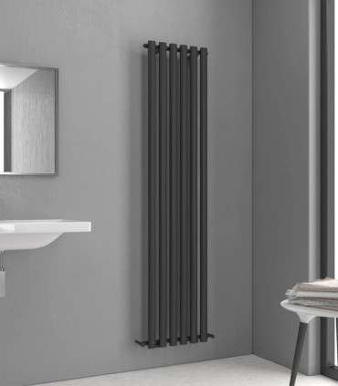 Termoarredo Scaldasalviette Bagno 180x42cm Interasse 42cm Acciaio Inox finitura Nero Opaco ''Divina Nero''