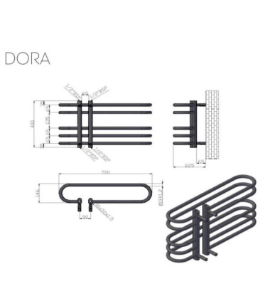 Termoarredo Scaldasalviette Bagno 40x70cm Interasse 9cm in Acciaio Inox finitura Cromo ''Dora'' scheda tecnica