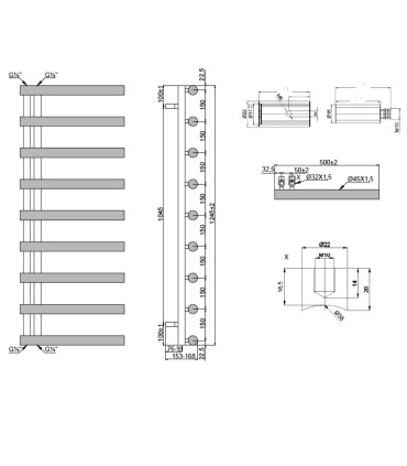 Termoarredo scaldasalviette bagno 124.5x50cm Interasse 5cm in Acciaio Inox finitura Cromo ''Design2-1245'' scheda tecnica