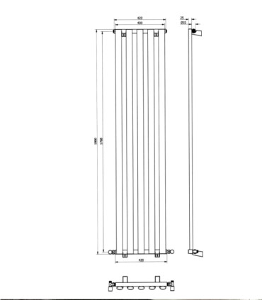 Termoarredo Radiatore Bagno 180x42cm Interasse 42cm Acciaio Inox Finitura Cromo ''Divina Chrome''