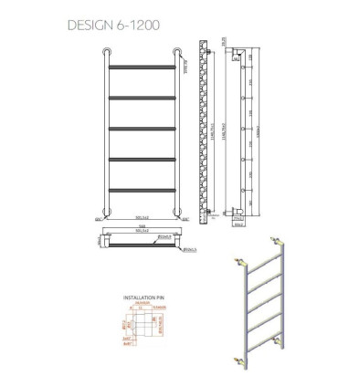 Termoarredo Scaldasalviette bagno 120x56cm Interasse 50 cm in Acciaio Inox finitura Bianco ''Design 6-1200''