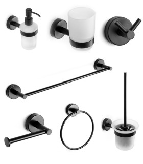 Set Accessori Bagno 7 pezzi in Acciaio inox Aisi 18/10 nero opaco ''Uno Nero Opaco''