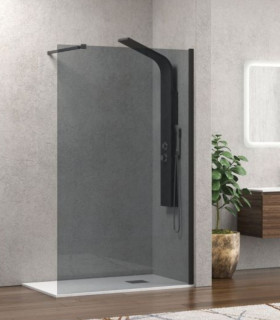 Parete doccia Walk-in 80 cm in cristallo temperato fume 8mm profilo Nero opaco linea Walkin 1