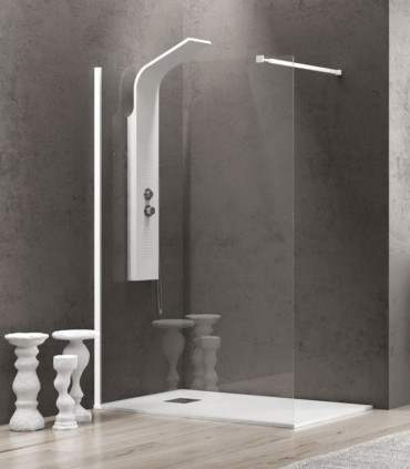 Parete doccia Walk-in 90 cm in cristallo temperato trasparente 8mm profilo Bianco opaco linea Walkin 1