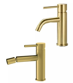 Set coppia rubinetteria completo miscelatori bagno lavabo e bidet in acciaio inox 304 18/10 finitura oro spazzolato